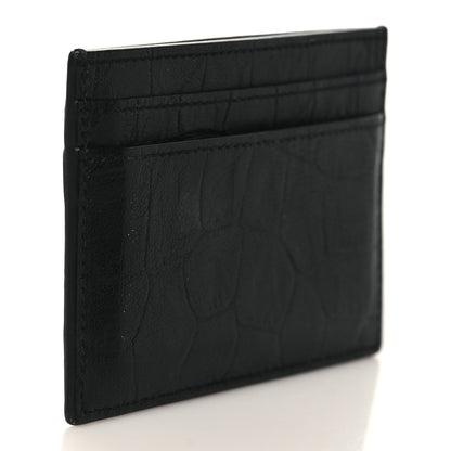 Saint Laurent Calfskin Crocodile Embossed Monogram Credit Card Case Black 3 of 8