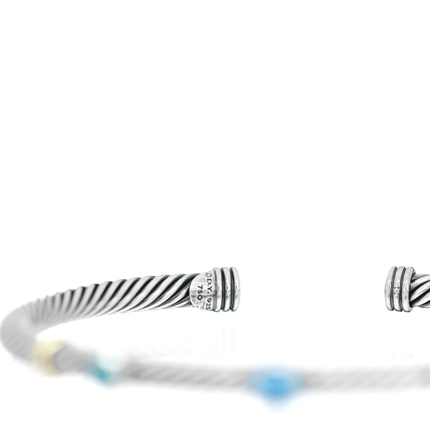 David Yurman Sterling Silver 18K Yellow Gold Blue Topaz Turquoise 4mm Renaissance Bracelet 3 of 3