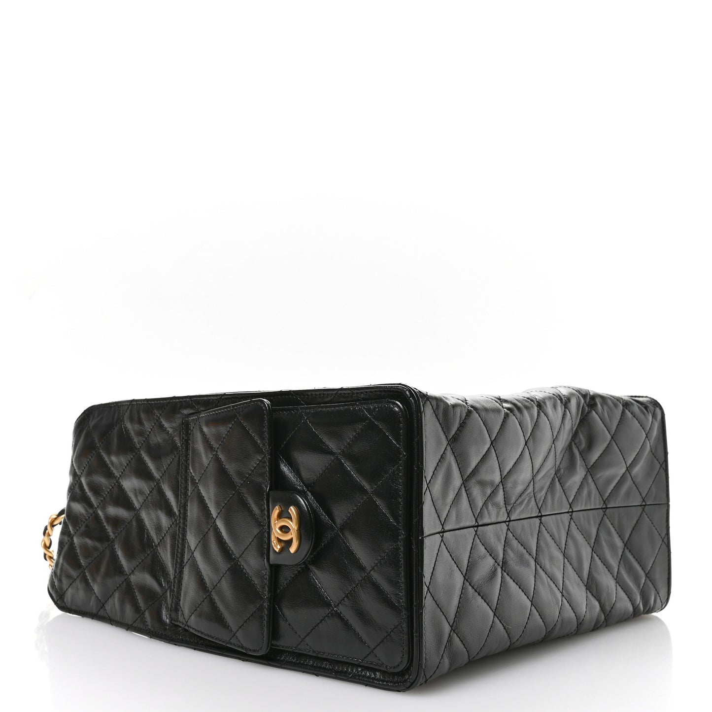 Shiny Crumpled Calfskin Quilted Medium Chanel 25 Handbag  Black