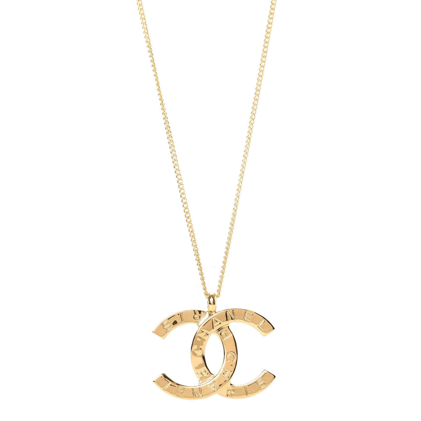 Metal CC Paris Button Necklace Gold