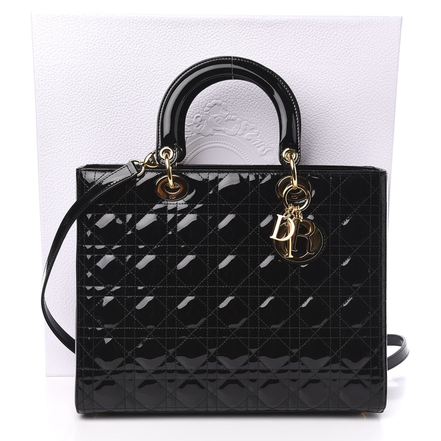 Patent Cannage Large Lady Dior Black