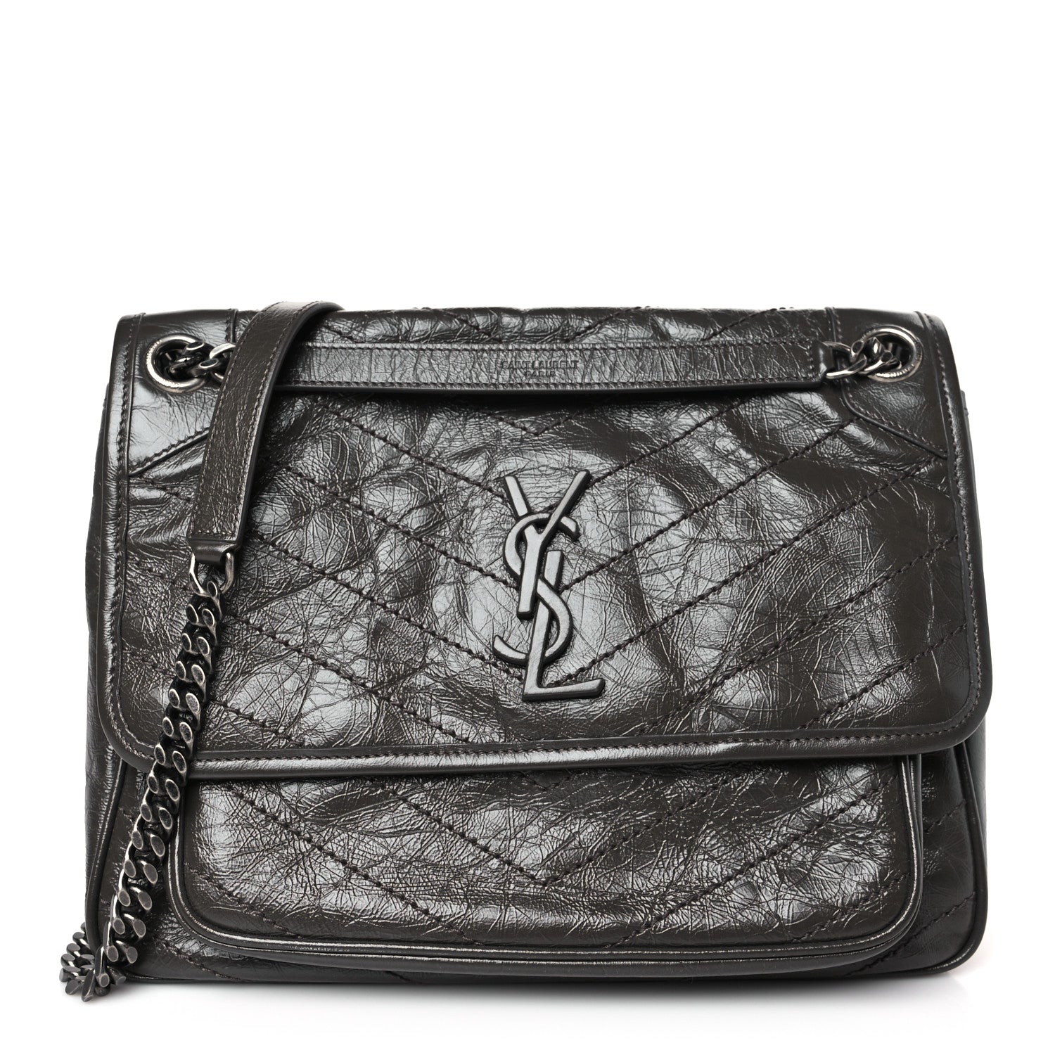 Saint Laurent Crinkled Calfskin Matelasse Monogram Medium Niki Chain Satchel Pebble 1 of 9