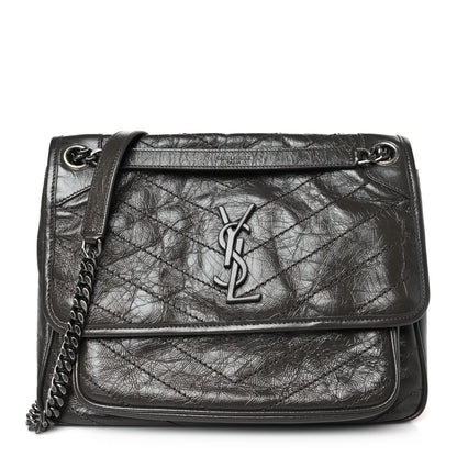 Saint Laurent Crinkled Calfskin Matelasse Monogram Medium Niki Chain Satchel Pebble 1 of 9