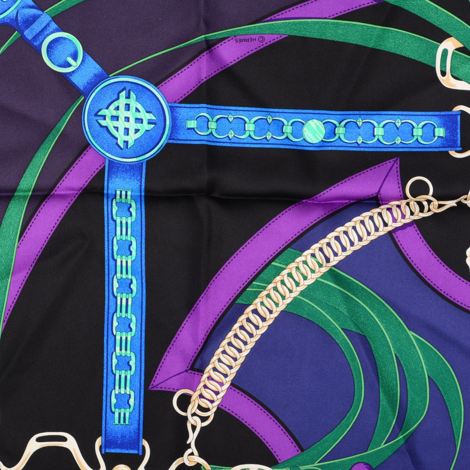 Hermes Silk Promenade Du Matin Scarf 90 Black Violet Vert 1 of 5