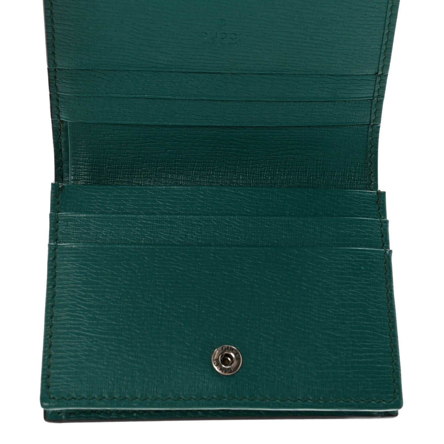 Shangai Calfskin Blooms Print Card Case Wallet Clear Bright Emerald Multicolor