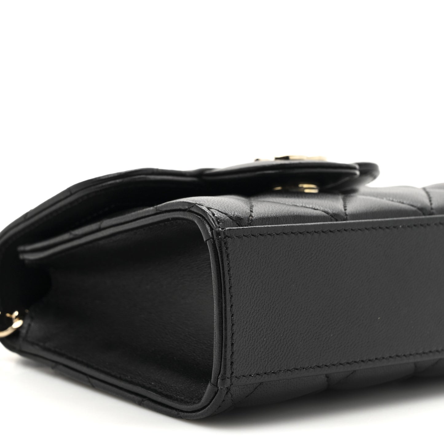 Lambskin Quilted Top Handle Flap Clutch With Chain Black