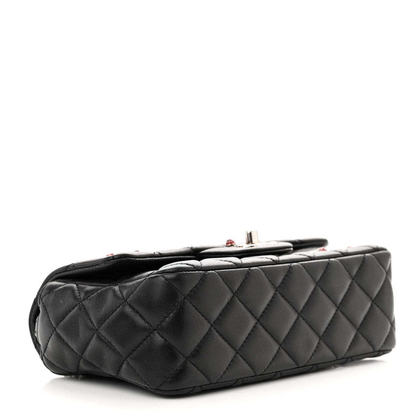 Lambskin Quilted Embellished Mini Ladybug Rectangular Flap Black
