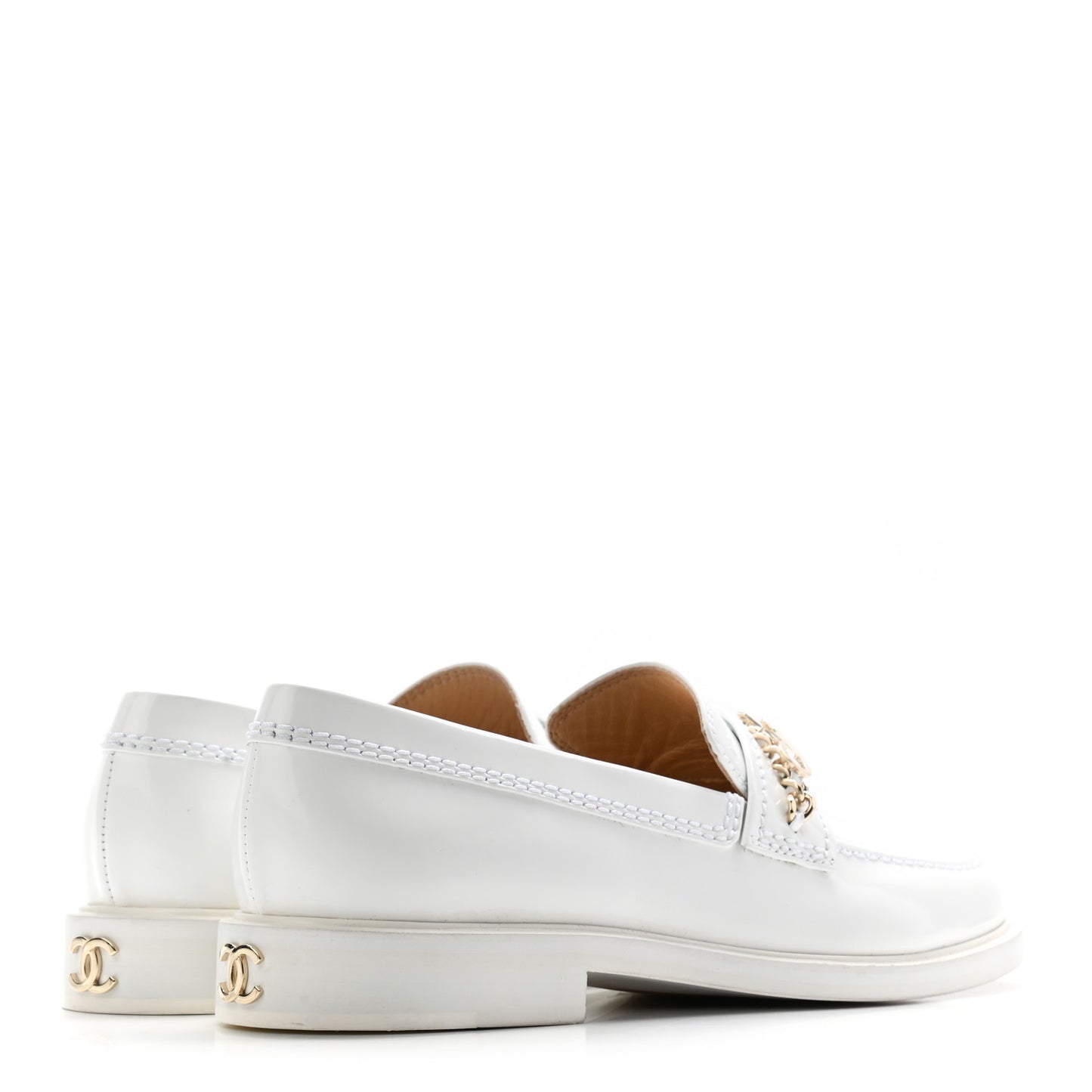 Shiny Calfskin Logo Loafers 38.5 White