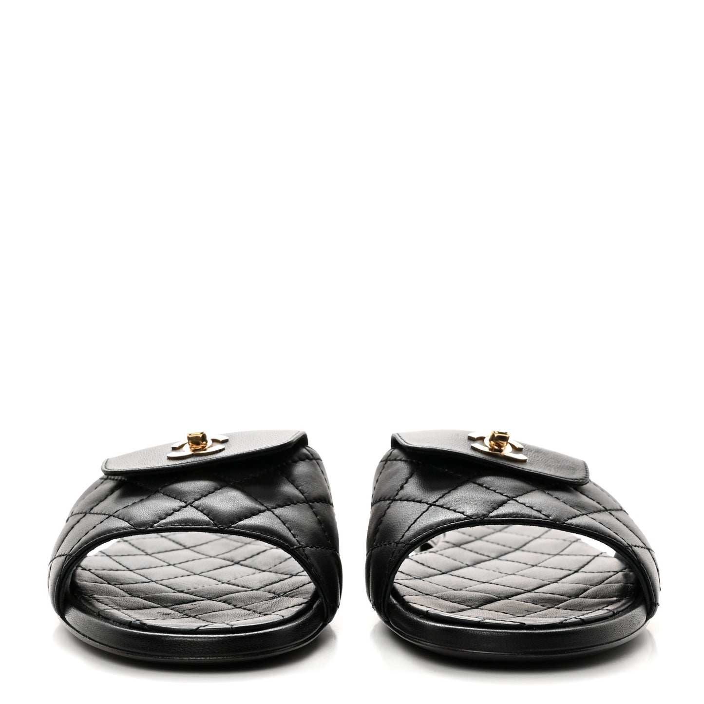 Lambskin Quilted CC Turnlock Sandals 40.5 Black