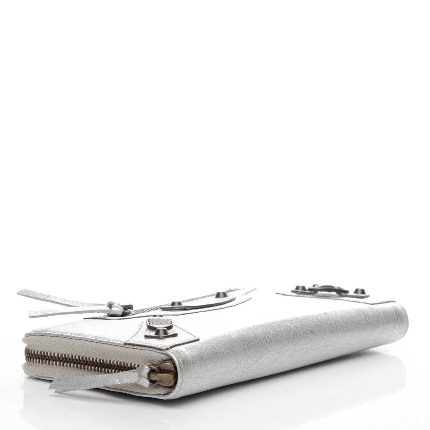 Agneau Classic Hardware Continental Zip Around Wallet Gris Aluminum
