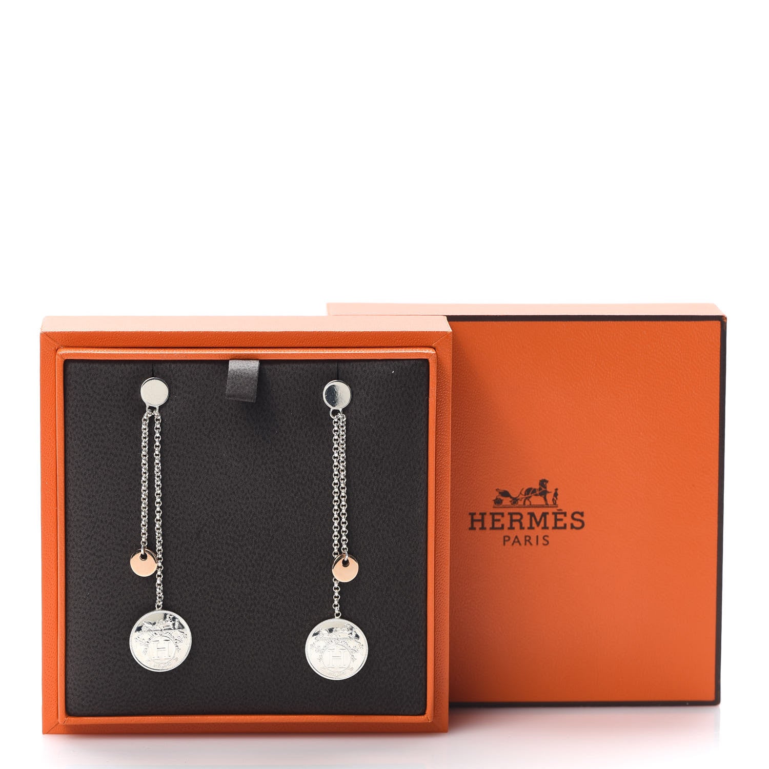 Hermes Sterling Silver 18K Rose Gold PM Ex-Libris Earrings 5 of 5