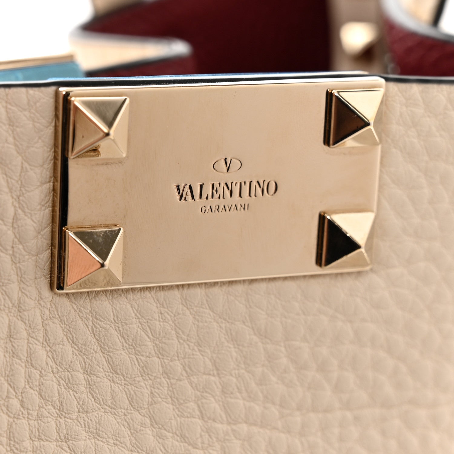 Valentino Garavani Grained Calfskin Small Rockstud Flip Lock Tote Light Ivory Rubino 7 of 12