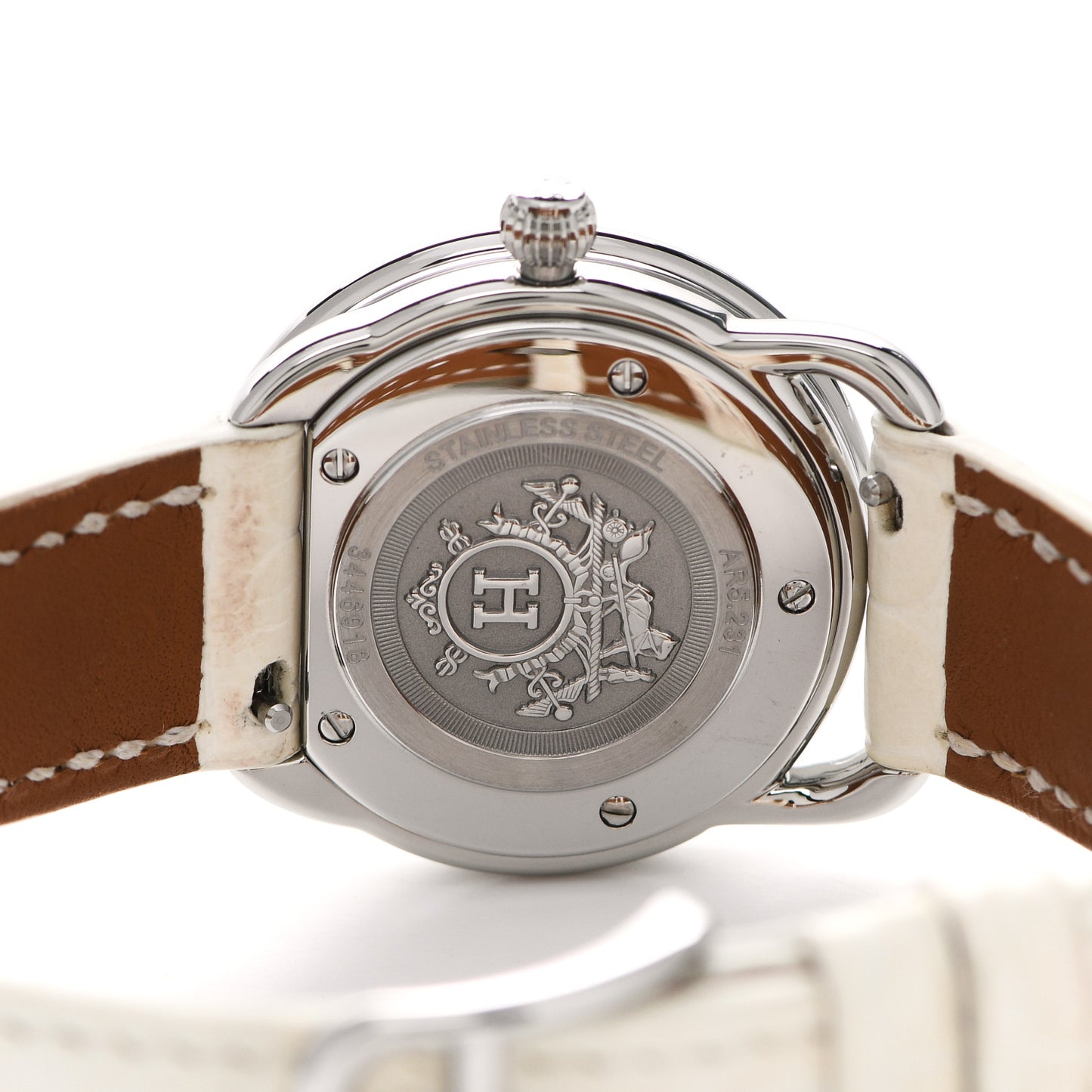 Stainless Steel Alligator Diamond Mother of Pearl 28mm Arceau Cavales Quartz Watch Blanc