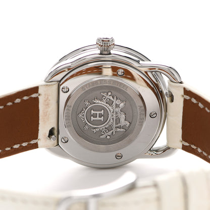 Hermes Stainless Steel Alligator Diamond Mother of Pearl 28mm Arceau Cavales Quartz Watch Blanc 4 of 5
