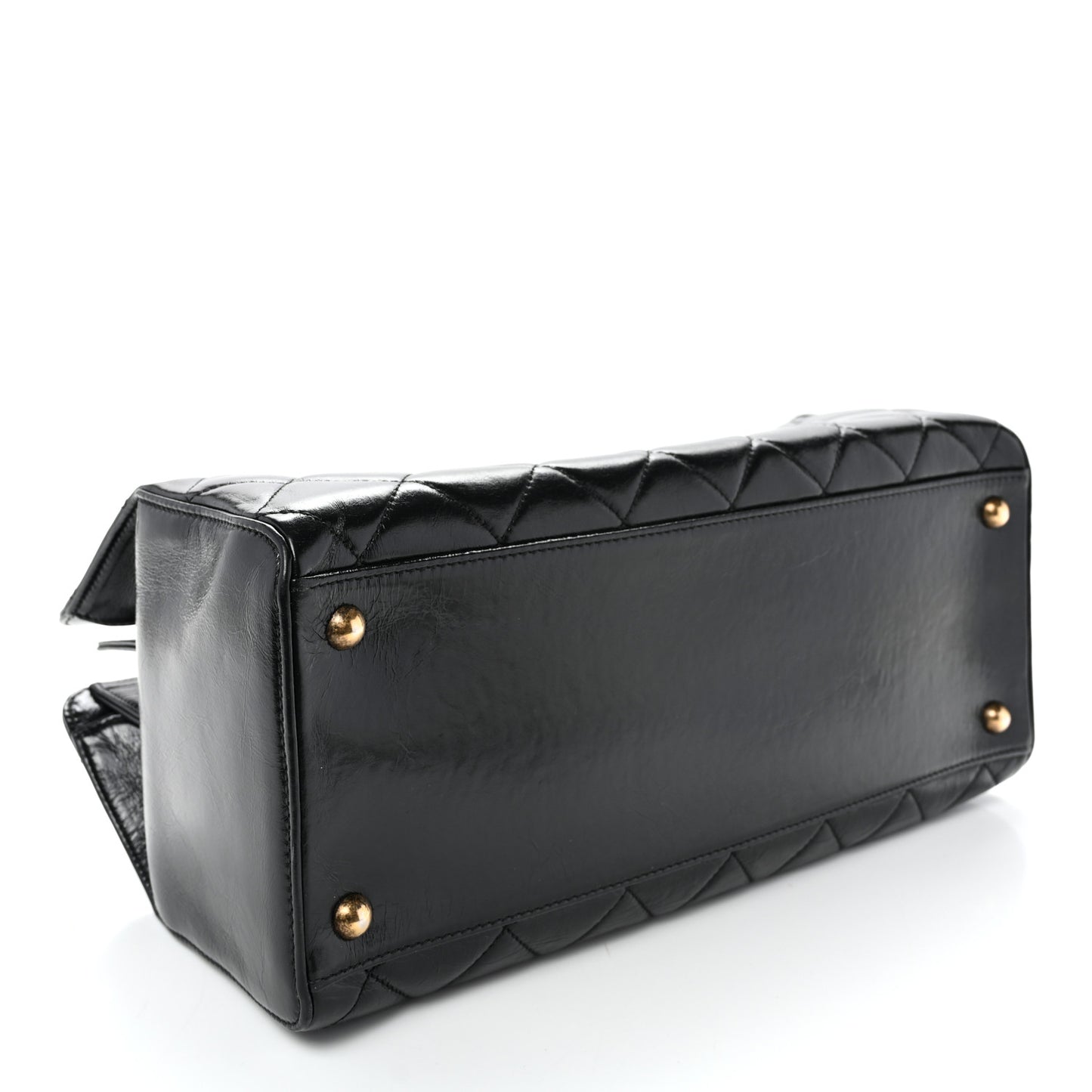 Glazed Calfskin Quilted Perfect Edge Tote Black