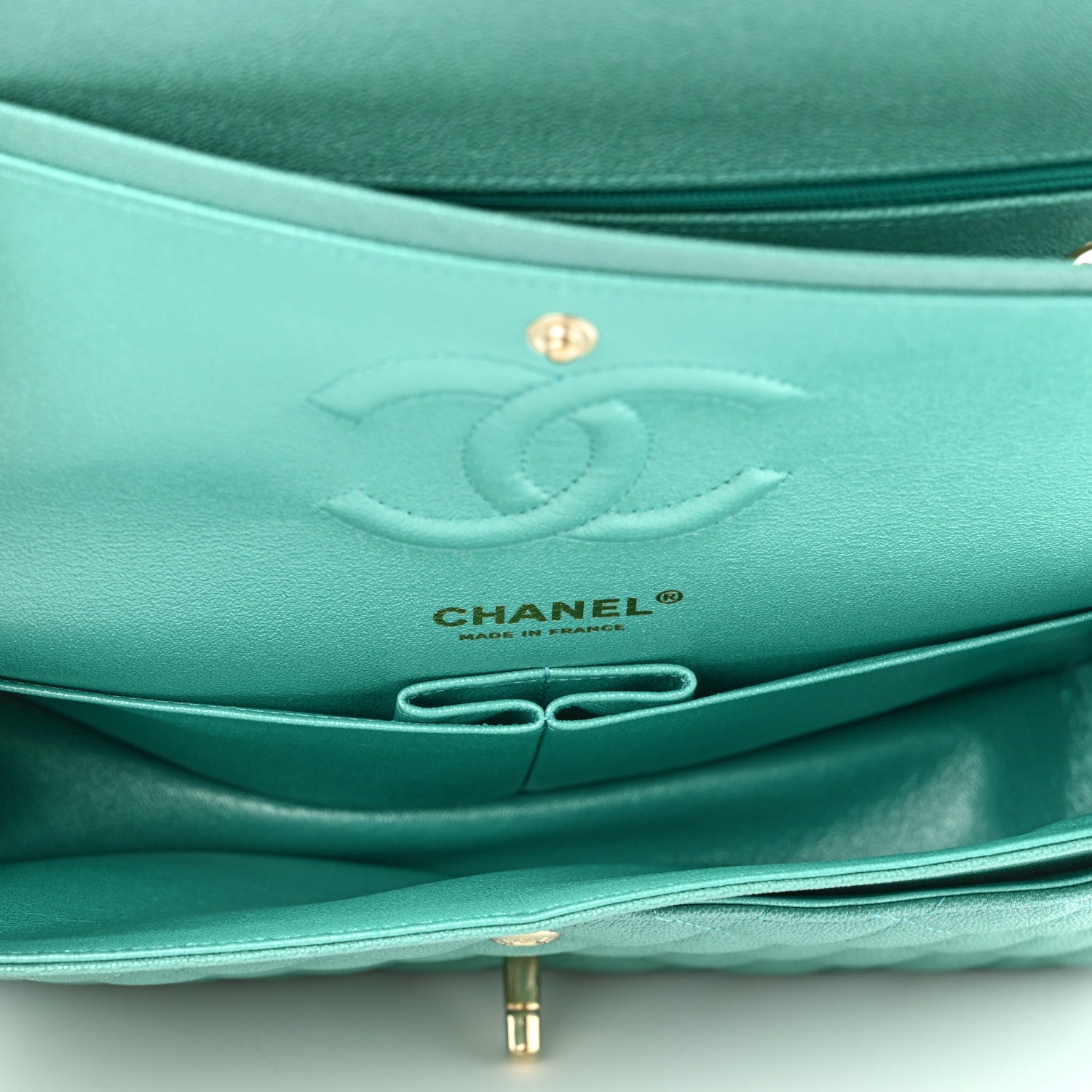 Chanel Iridescent Caviar Quilted Medium Double Flap Green 4 of 10