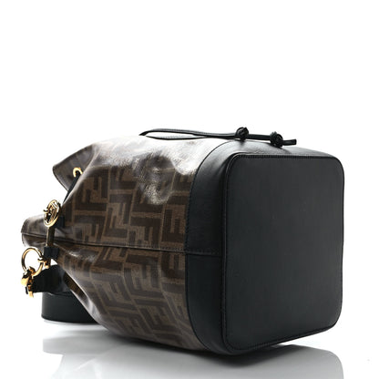Fendi Glazed Fabric Vitello Grace F is Fendi FF 1974 Stamp Patch Grande Mon Tresor Bucket Bag Mogano Panna Black 4 of 7