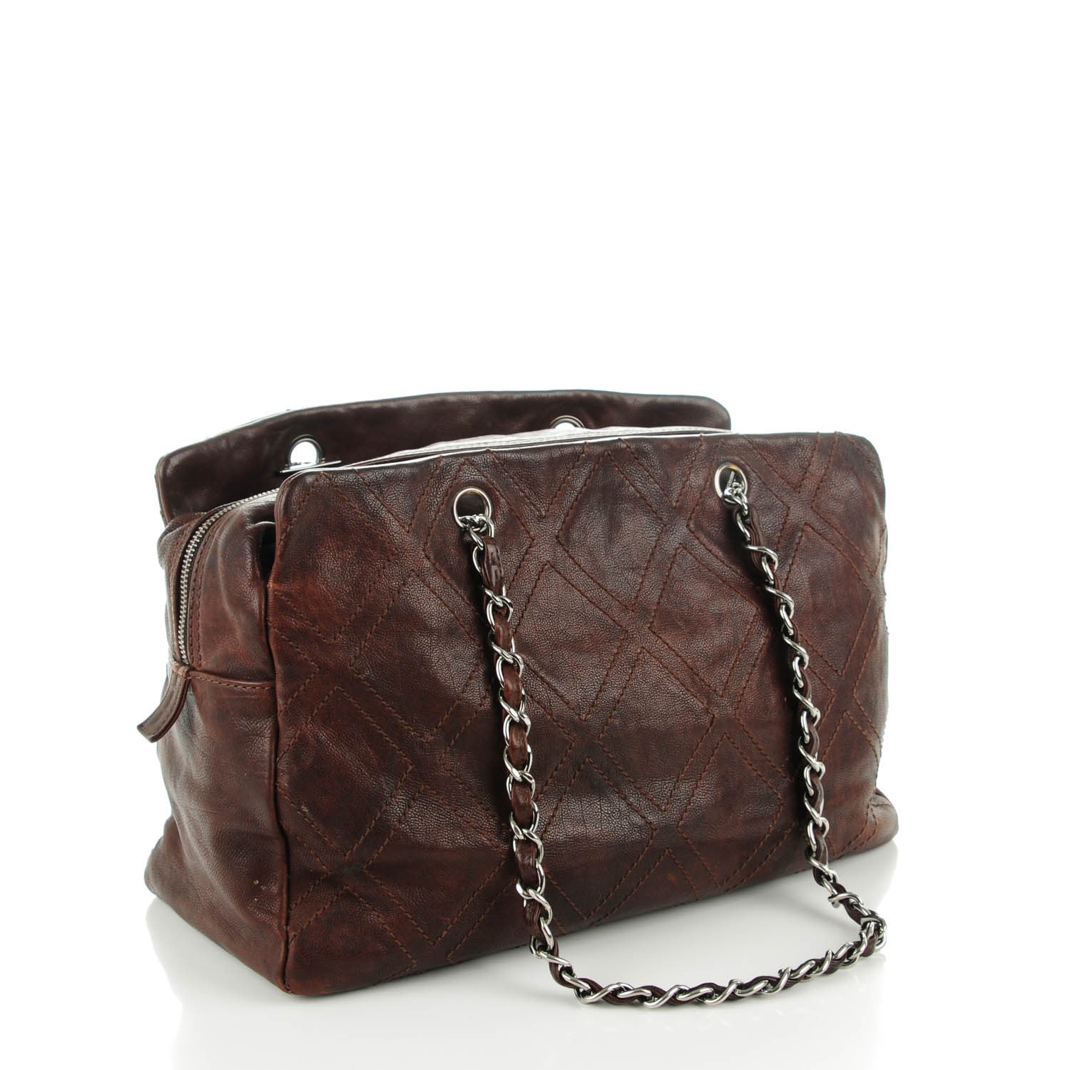 Chanel Calfskin Large Diamond Stitch Tote Brown 3 of 9