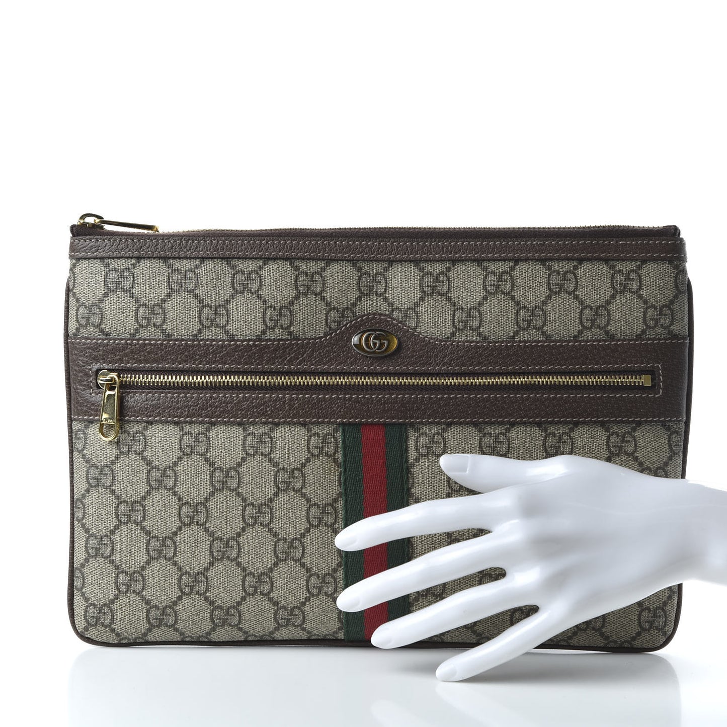 GG Supreme Monogram Large Ophidia Pouch Clutch Brown