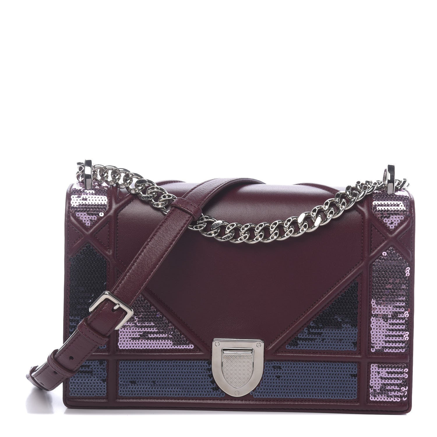 Christian Dior Lambskin Sequin Medium Diorama Flap Bag Plum 1 of 11
