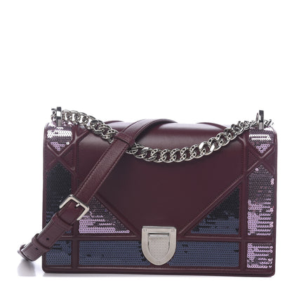 Christian Dior Lambskin Sequin Medium Diorama Flap Bag Plum 1 of 11