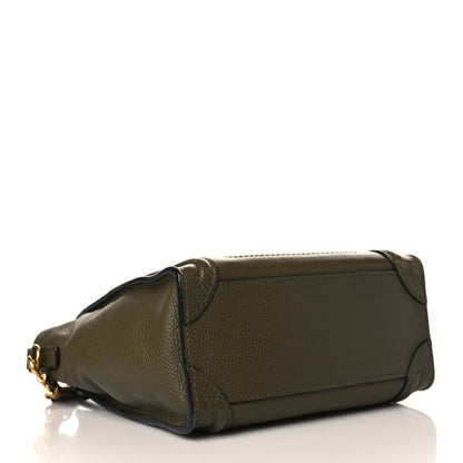 Celine Drummed Calfskin Nano Luggage Dark Olive 4 of 12
