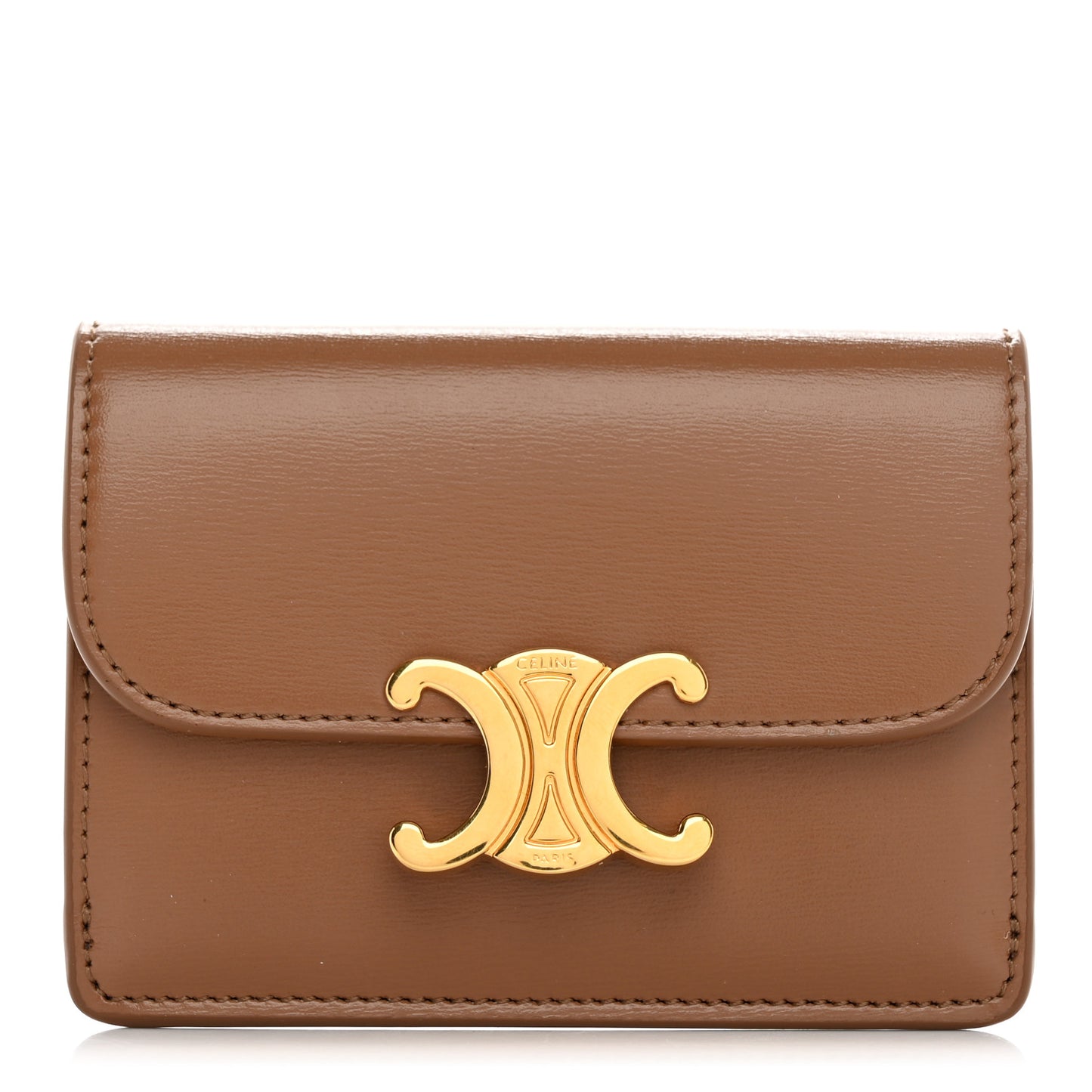 Shiny Calfskin Triomphe Flap Card Holder Bronze