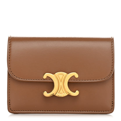 Celine Shiny Calfskin Triomphe Flap Card Holder Bronze 1 of 11