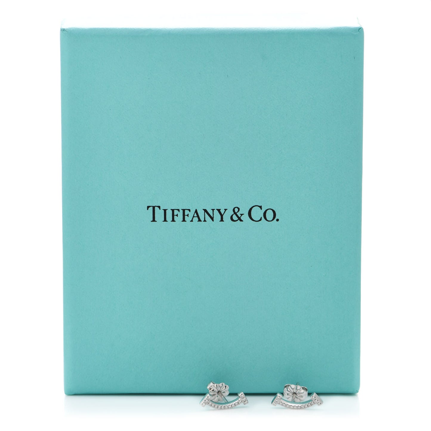 18K White Gold Diamond T Smile Earrings