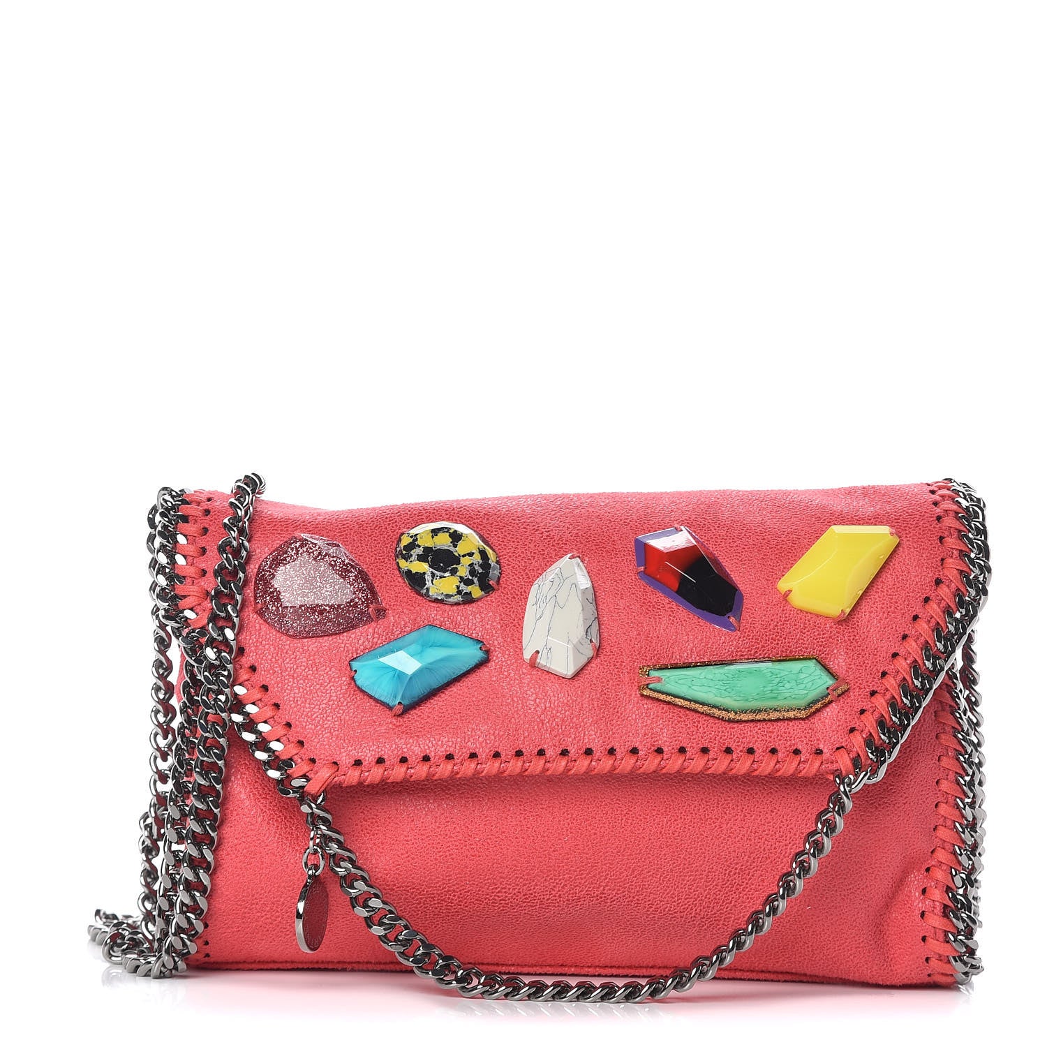 Stella McCartney Shaggy Deer Stone Embellished Mini Falabella Foldover Tote Pink Fluo 1 of 8