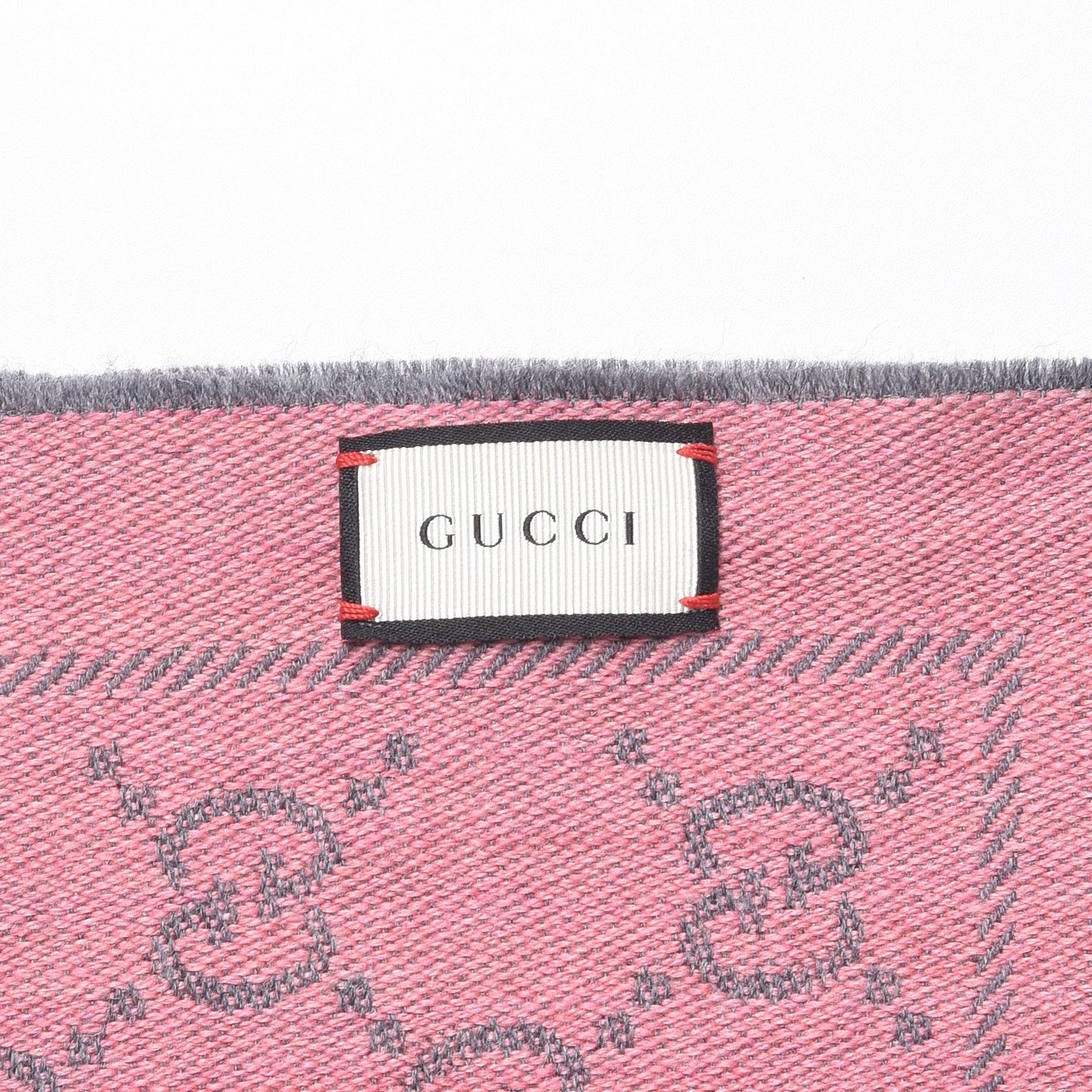 Wool Jacquard GG Monogram Sten Fringe Scarf Graphite Pink