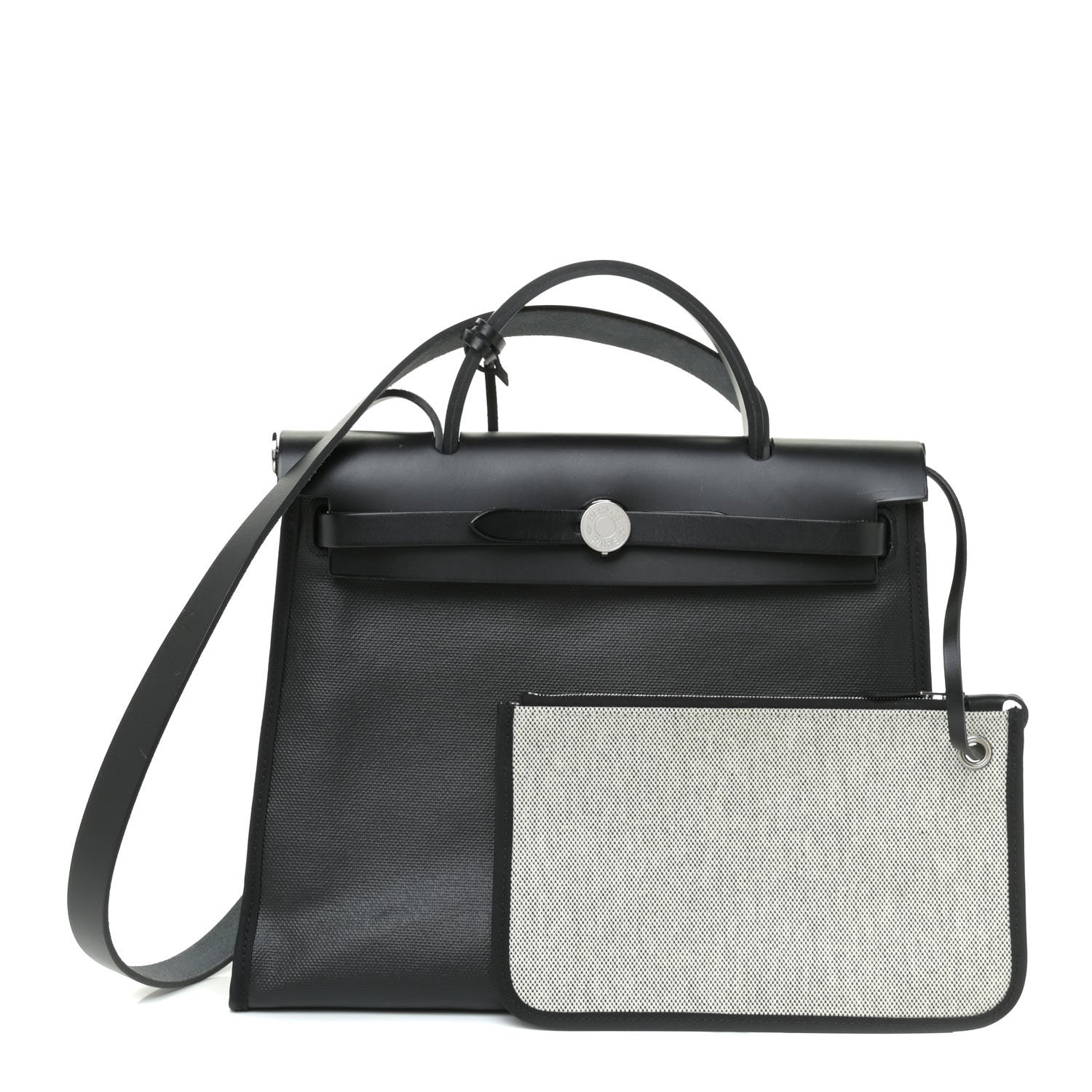Hermes Toile H Berline Vache Hunter Herbag Zip PM 31 Black Ecru 1 of 10