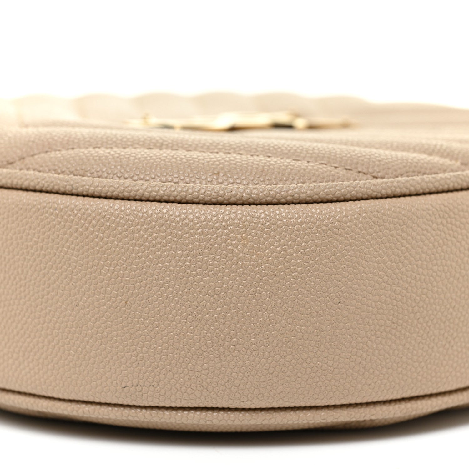 Saint Laurent Grain De Poudre Matelasse Chevron Quilted Round Vinyle Camera Bag Dark Beige 9 of 11