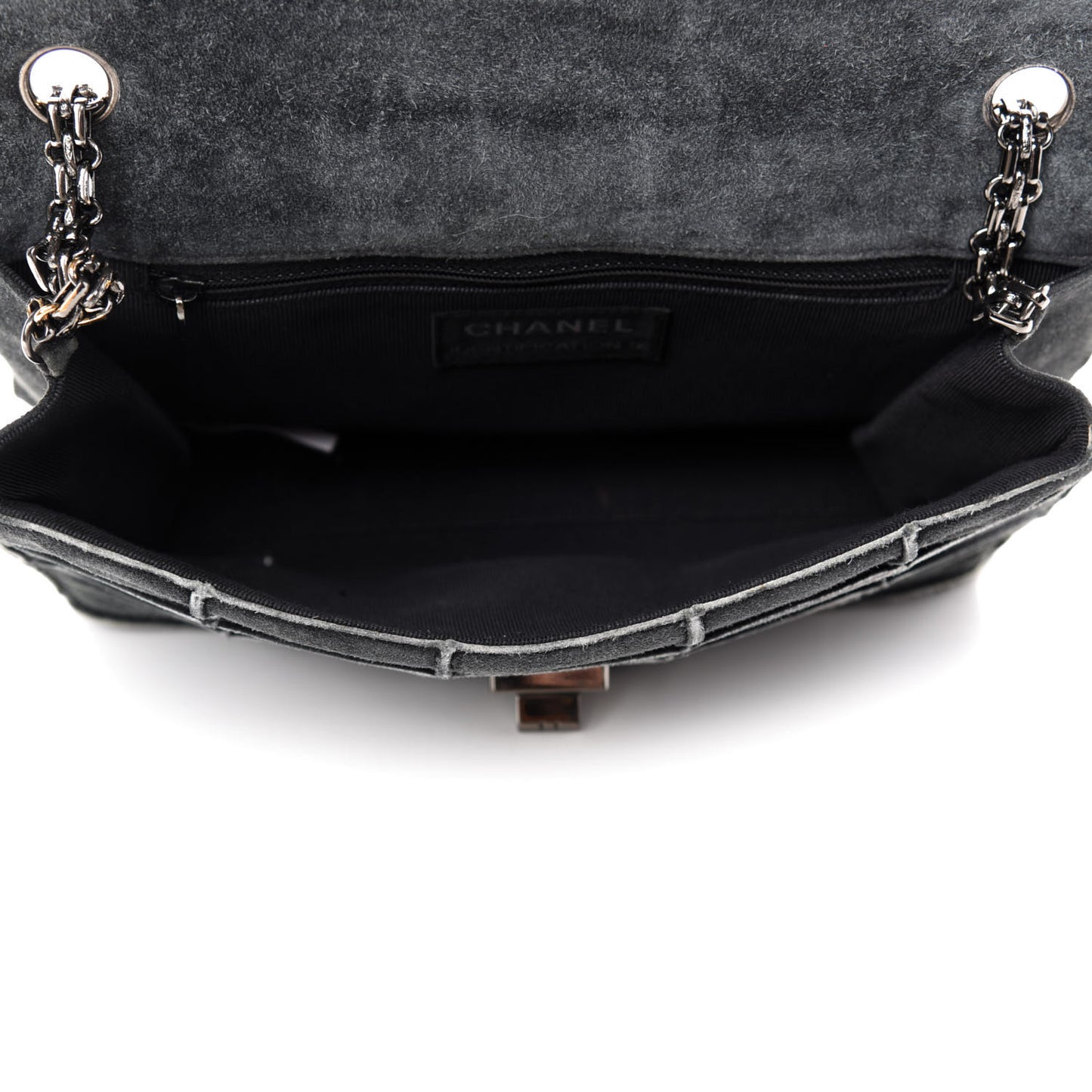 Suede Chocolate Bar Mademoiselle Flap Dark Grey