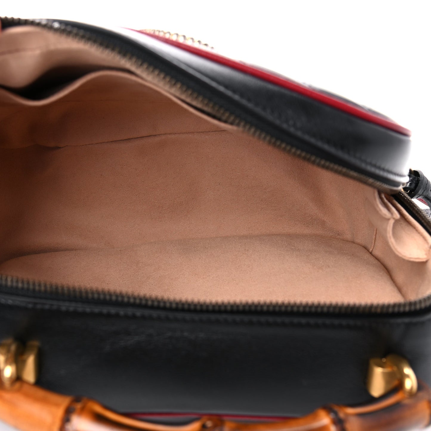 Vintage Effect Calfskin Matelasse Diagonal Small Torchon GG Marmont Bamboo Top Handle Shoulder Bag Black Romantic Cherry