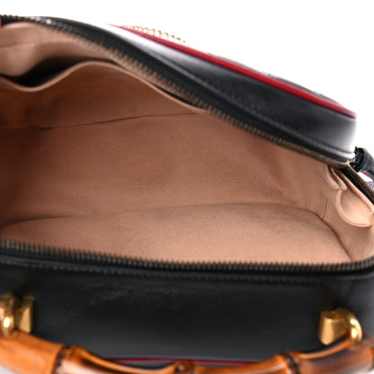 Gucci Vintage Effect Calfskin Matelasse Diagonal Small Torchon GG Marmont Bamboo Top Handle Shoulder Bag Black Romantic Cherry 5 of 11