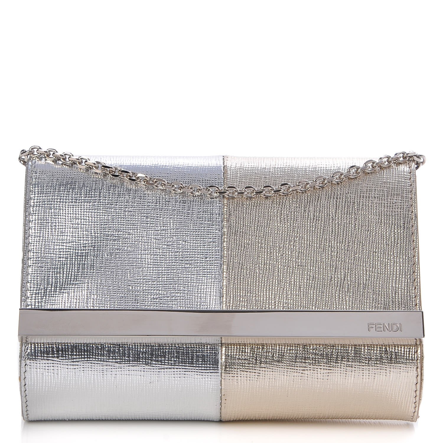 Fendi Vitello Mirror Elite Bi-Color Mini Rush Clutch Argento Champagne 1 of 7