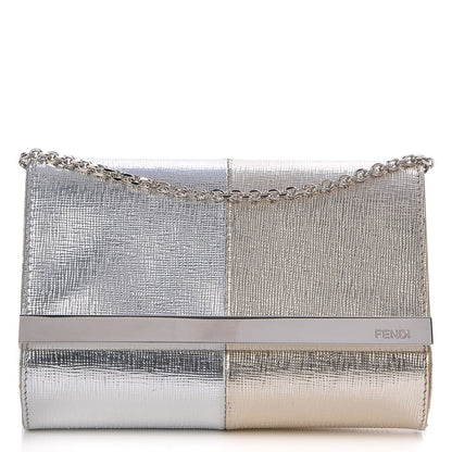 Fendi Vitello Mirror Elite Bi-Color Mini Rush Clutch Argento Champagne 1 of 7