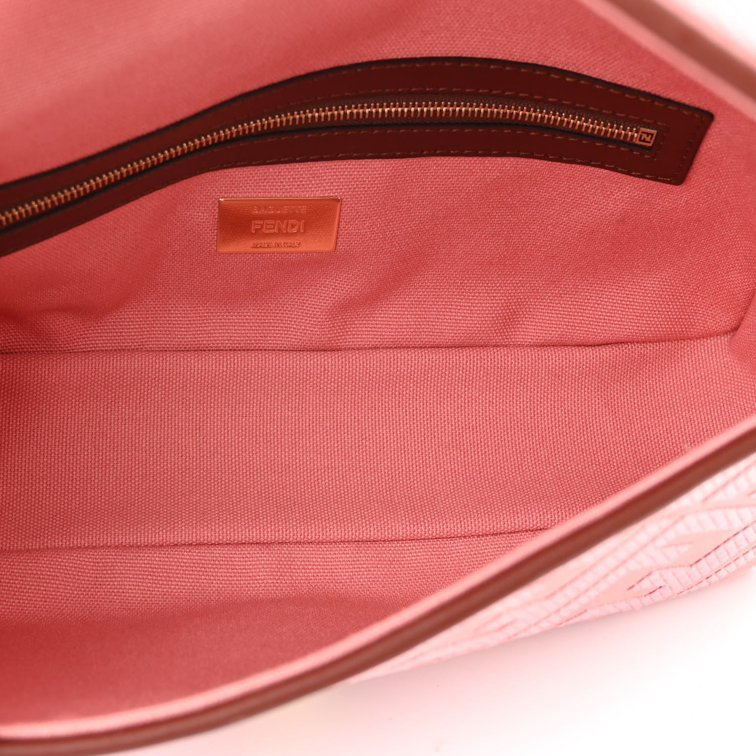 Fendi Canvas Vitello King FF Embroidered Baguette Rosa Praline 5 of 9
