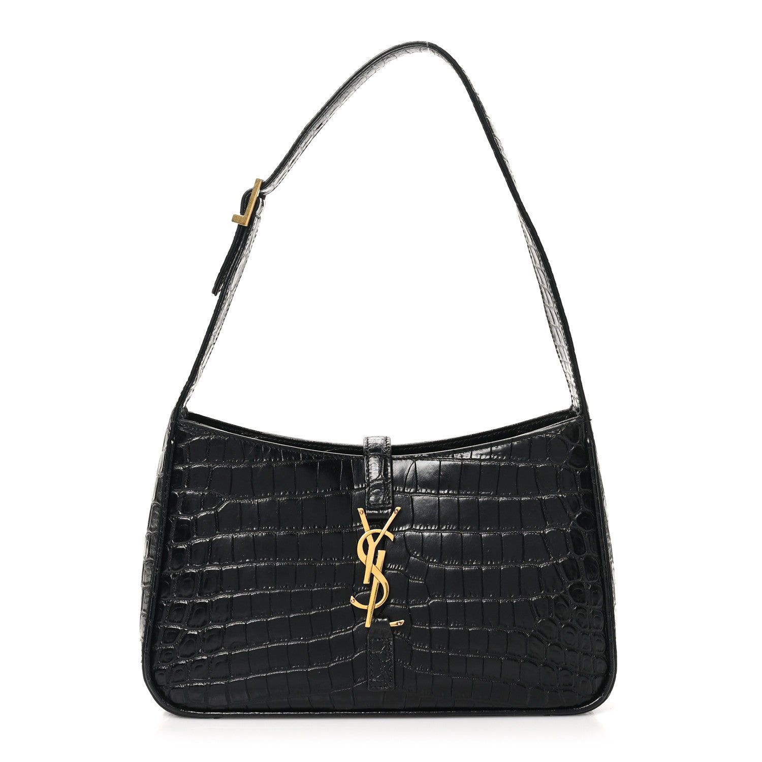 Saint Laurent Calfskin Crocodile Embossed Le 5 A 7 Hobo Black 1 of 10