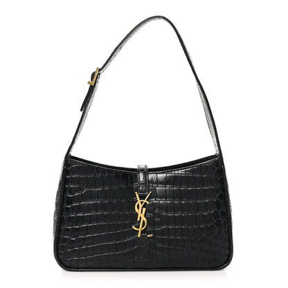 Saint Laurent Calfskin Crocodile Embossed Le 5 A 7 Hobo Black 1 of 10