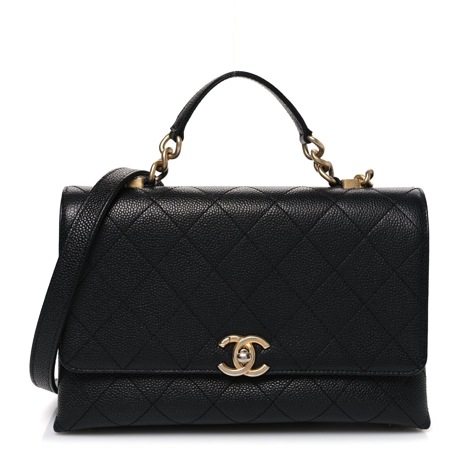 Chanel Caviar Diamond Stitched Small Top Handle Flap Black 1 of 10