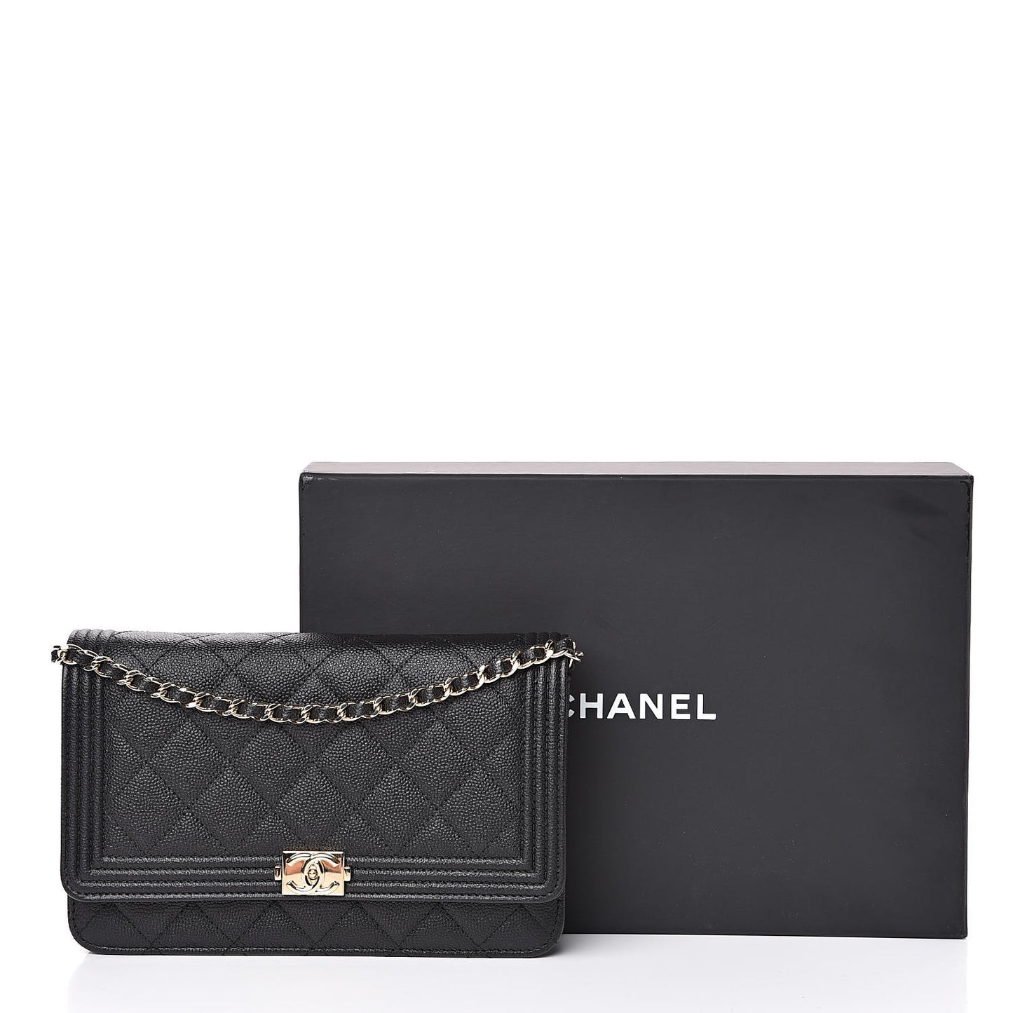 Caviar Quilted Boy Wallet On Chain WOC Black