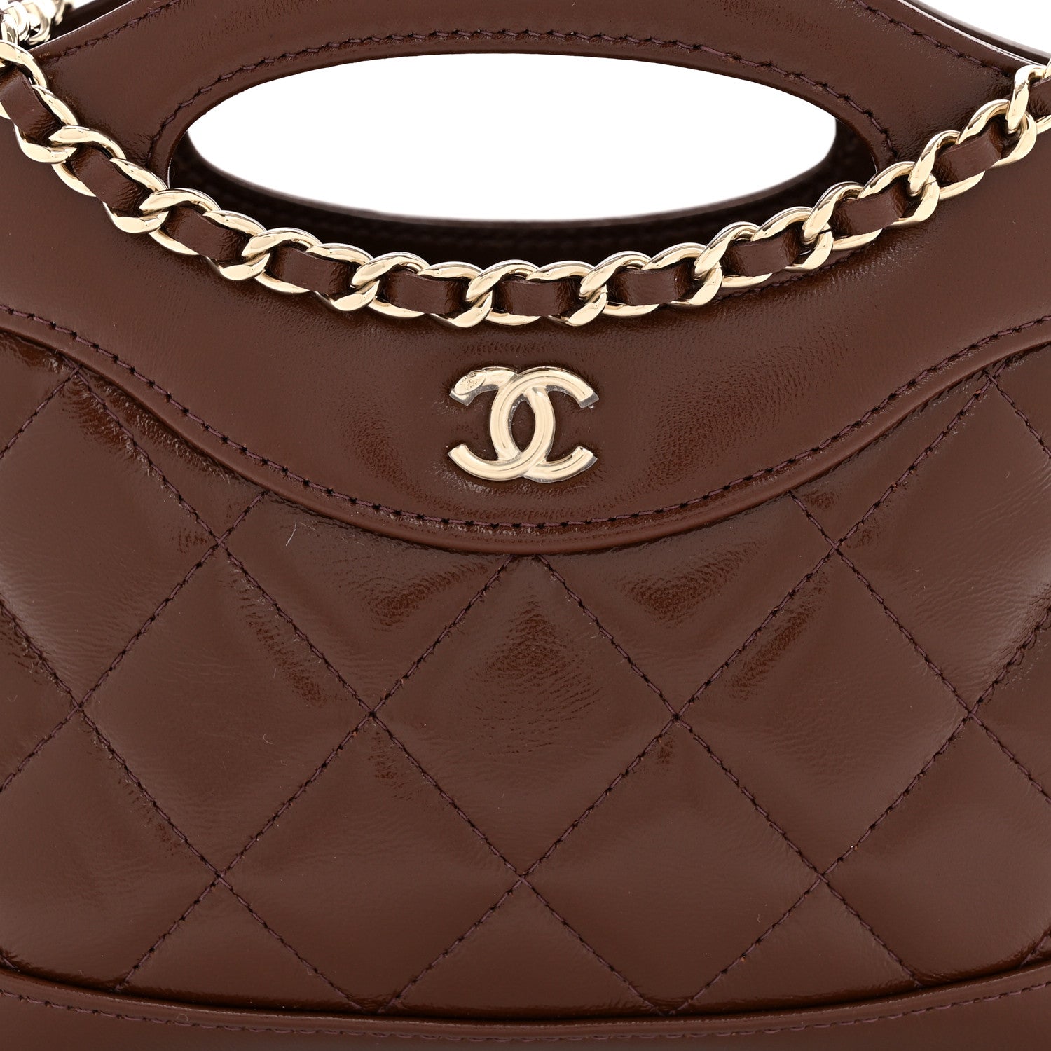 Chanel Shiny Crumpled Calfskin Quilted Nano 31 Shopping Bag Brown