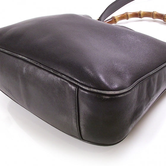 Leather Bamboo Hobo Black