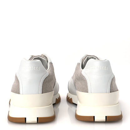 Hermes Canvas Calfskin Mens Trail Sneakers 41.5 Prunoir White 6 of 12
