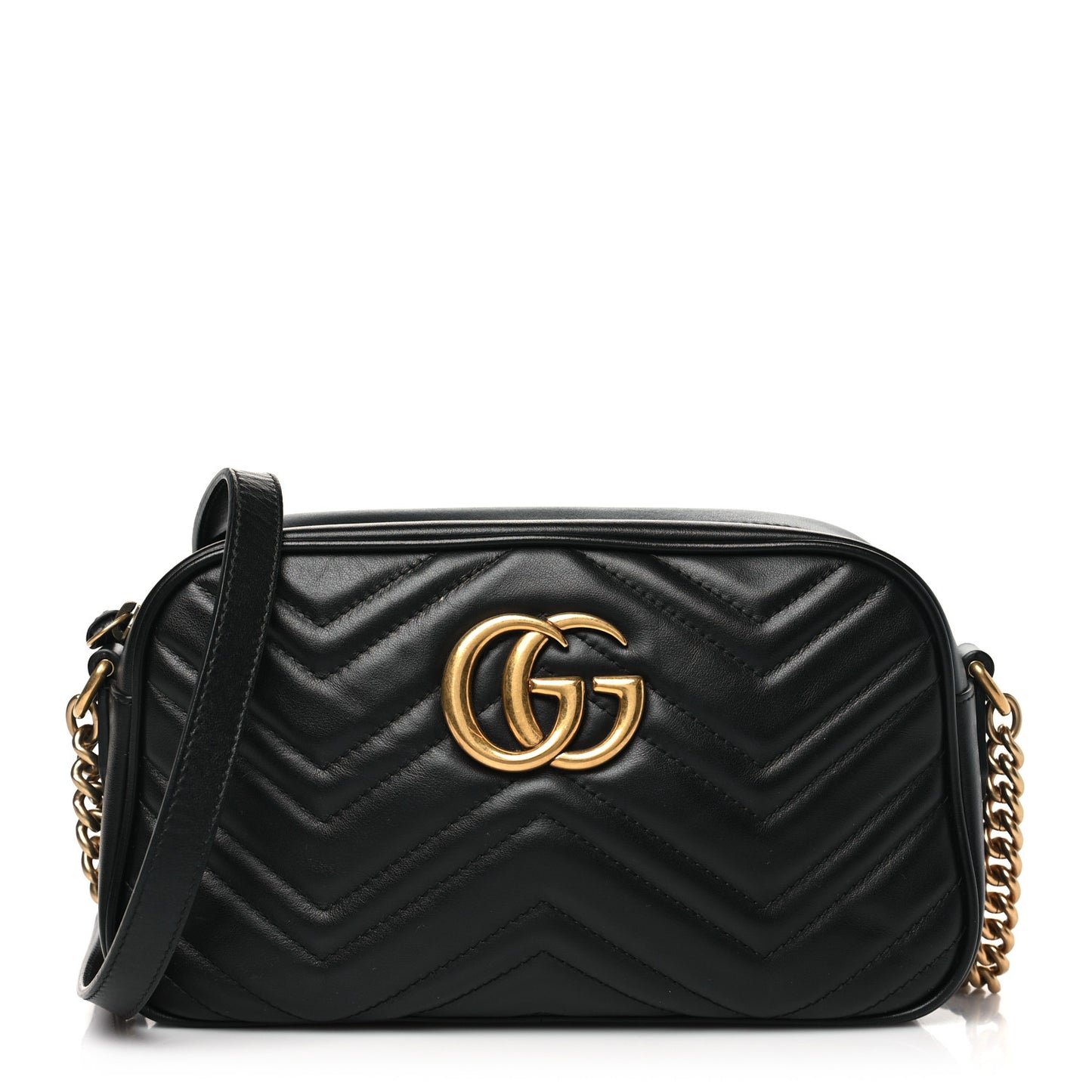 Calfskin Matelasse Small GG Marmont Chain Shoulder Bag Black