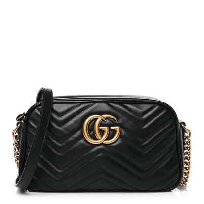 Gucci Calfskin Matelasse Small GG Marmont Chain Shoulder Bag Black 1 of 10