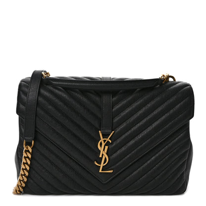 Saint Laurent Sheepskin Matelasse Chevron Monogram Large College Satchel Black 1 of 11