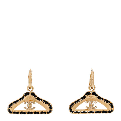 Chanel Lambskin Enamel CC Hanger Dangle Earrings Gold 1 of 5